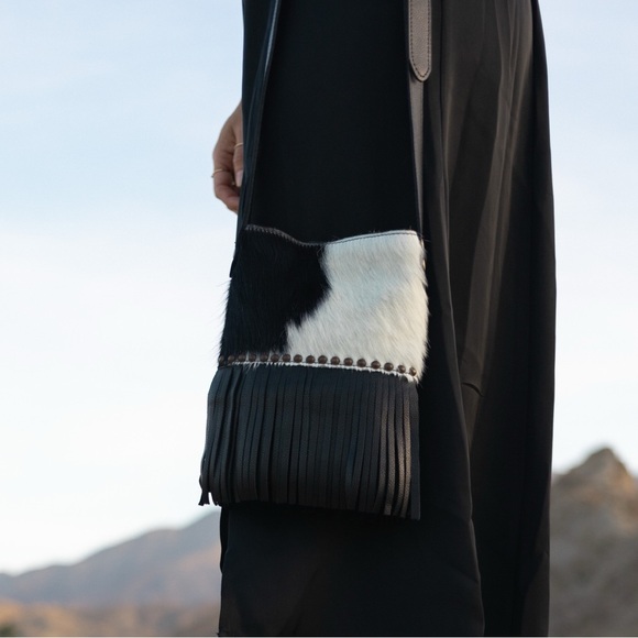 Lucchese Cow Print Bag with Fringe - Picture 9 of 9